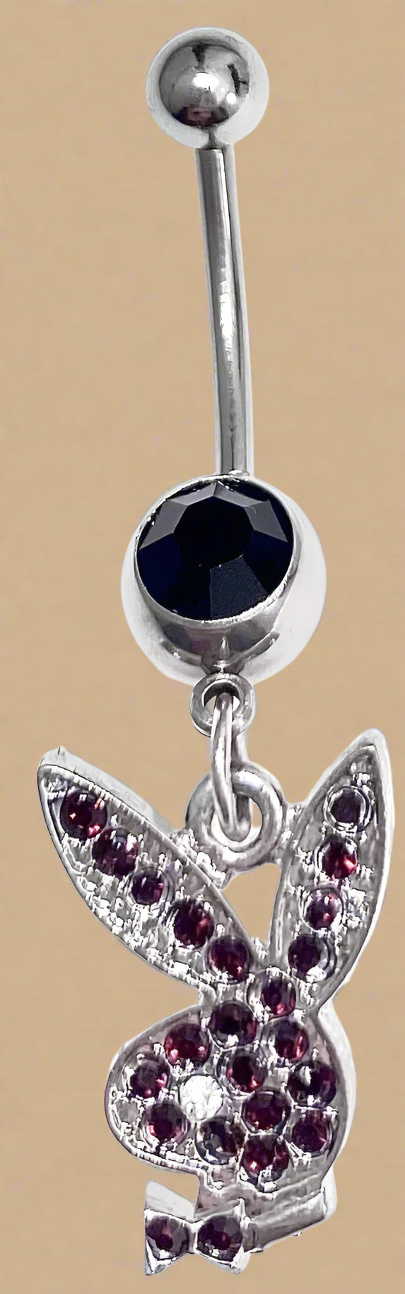 Playboy Garnet Crystal Bunny Head Belly Ring Stainless Steel