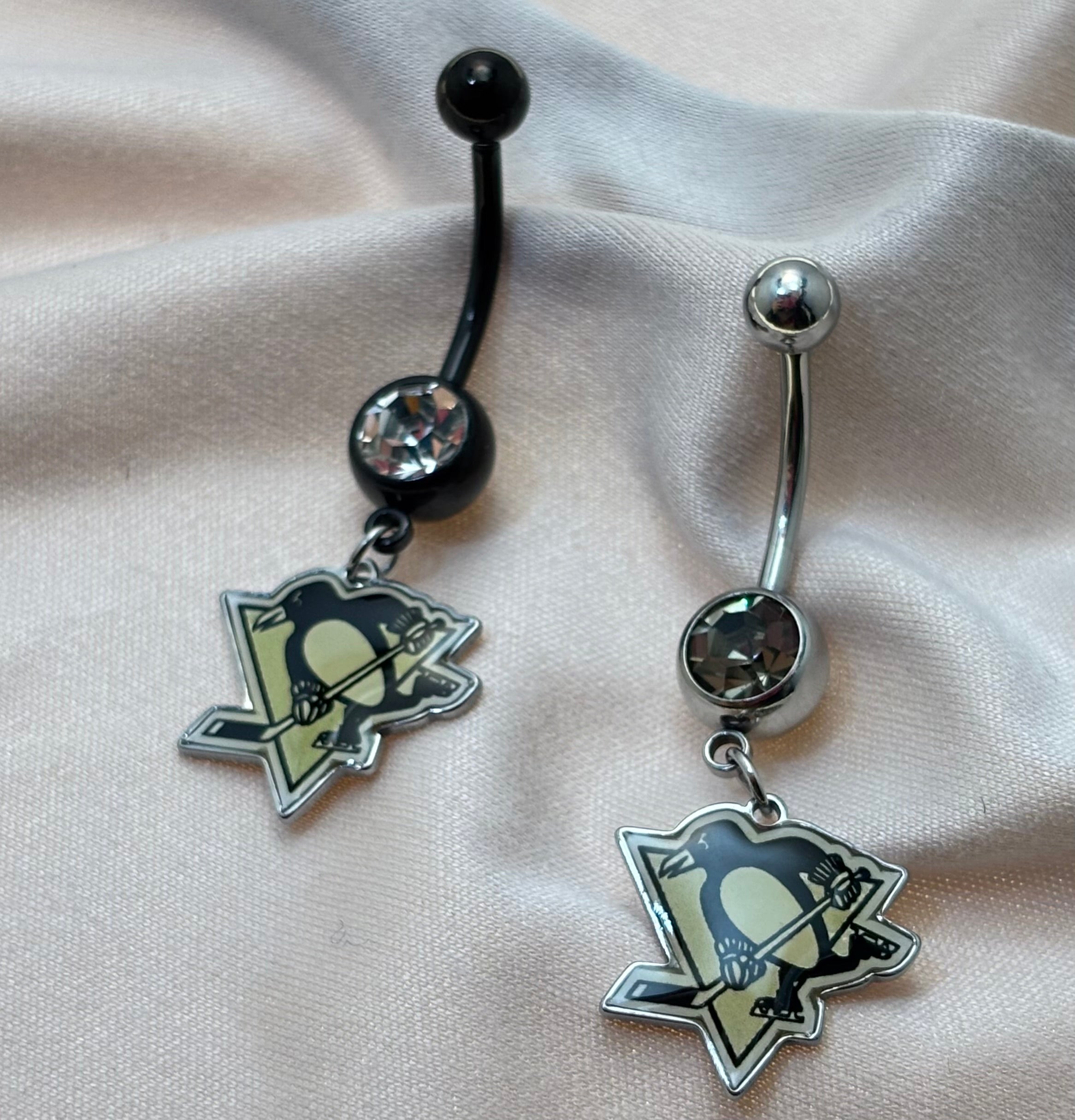 Pittsburgh Penguins NHL Dangle Belly Ring – Gold or Silver Stainless Bar