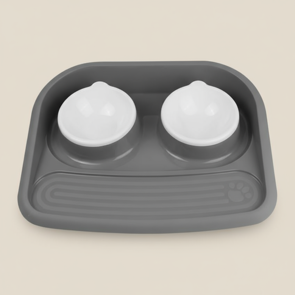 Non-Slip Pet Feeding Mat – Spill-Proof Tray for Food & Water Bowls (Grey)