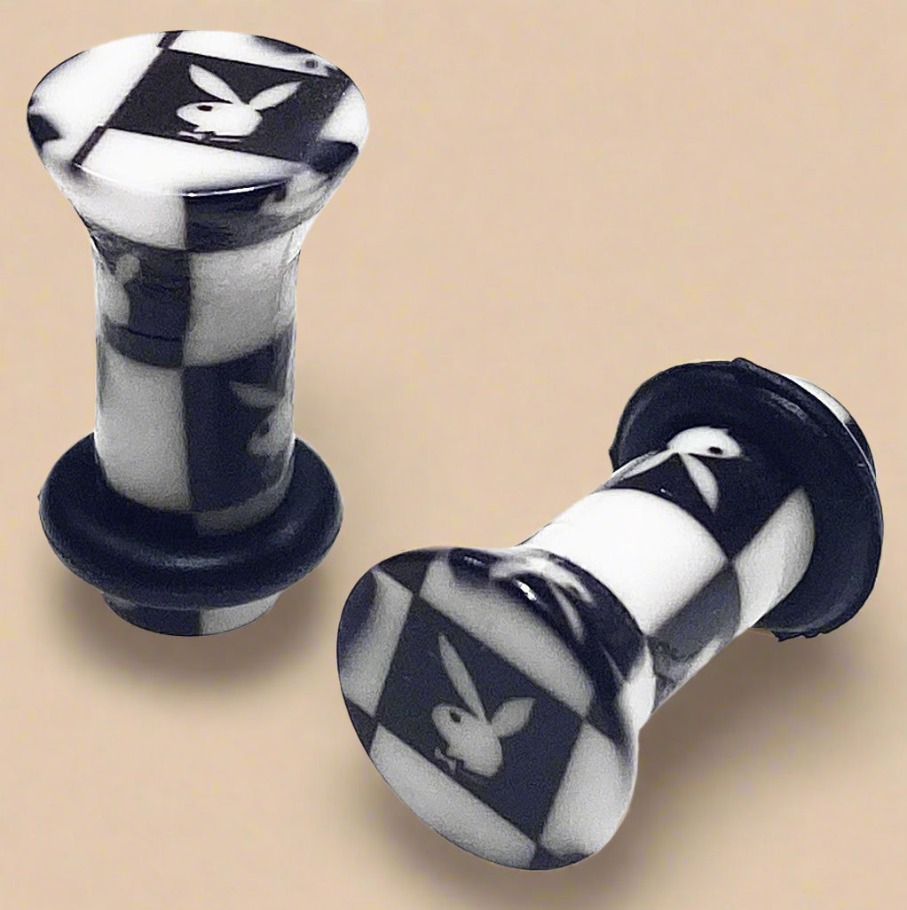 Playboy Bunny Logo Ear Plugs 0G Black & White Acrylic