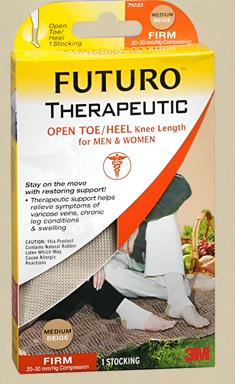 FUTURO Therapeutic Open Toe/Heel Compression Stocking – Firm Support, Medium Beige (Pack of 2)