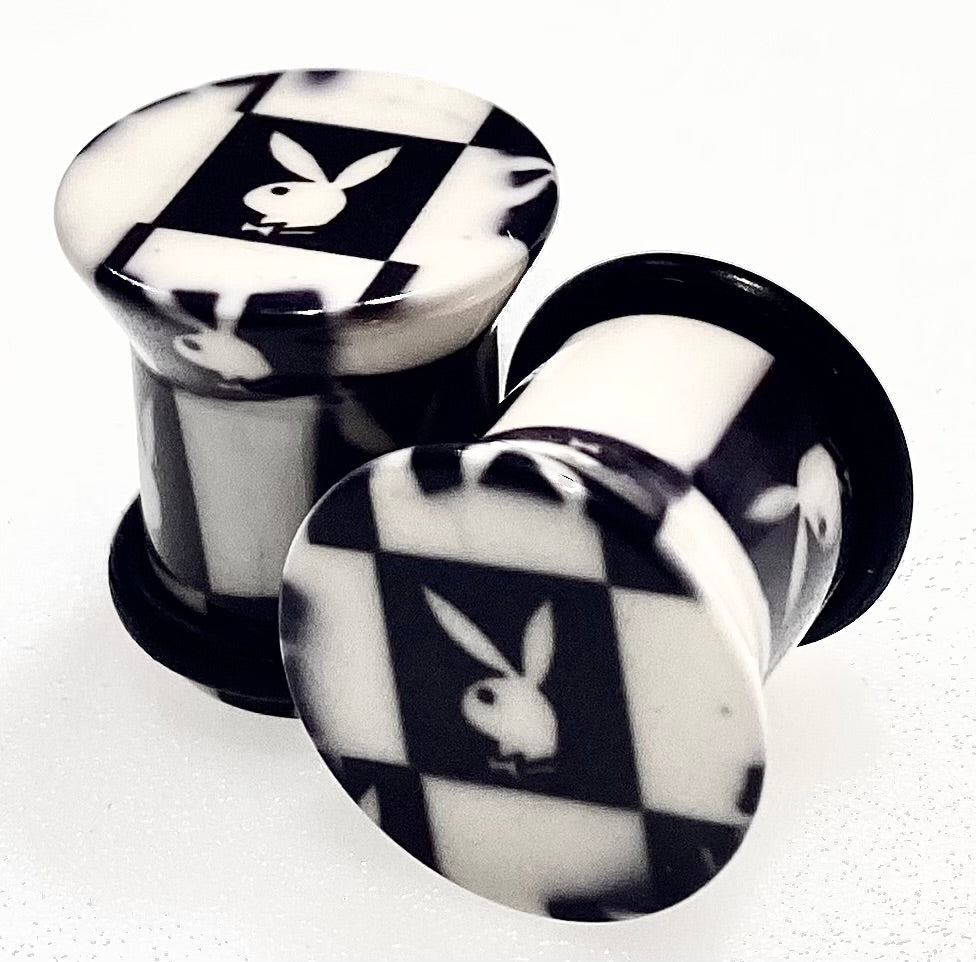 Playboy Bunny Logo Ear Plugs 4G Black & White Acrylic
