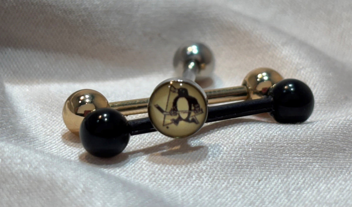 Pittsburgh Penguins NHL 3D Tongue Ring – Titanium Logo Barbell