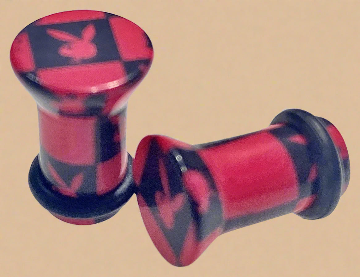 Playboy Bunny Logo Ear Plugs 2G Red & Black Acrylic