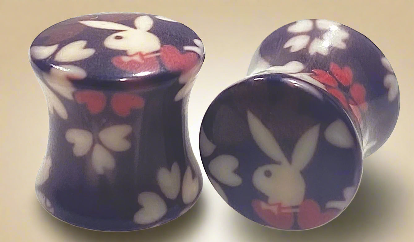 Playboy Bunny & Hearts Ear Plugs 00G Purple Acrylic