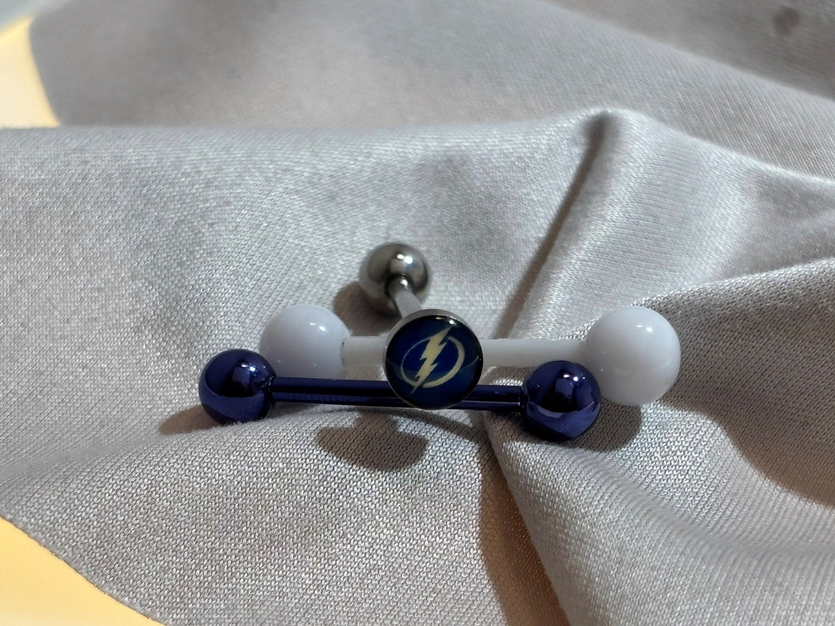 Tampa Bay Lightning NHL 3D Tongue Ring – Titanium Barbell 3-Piece Set