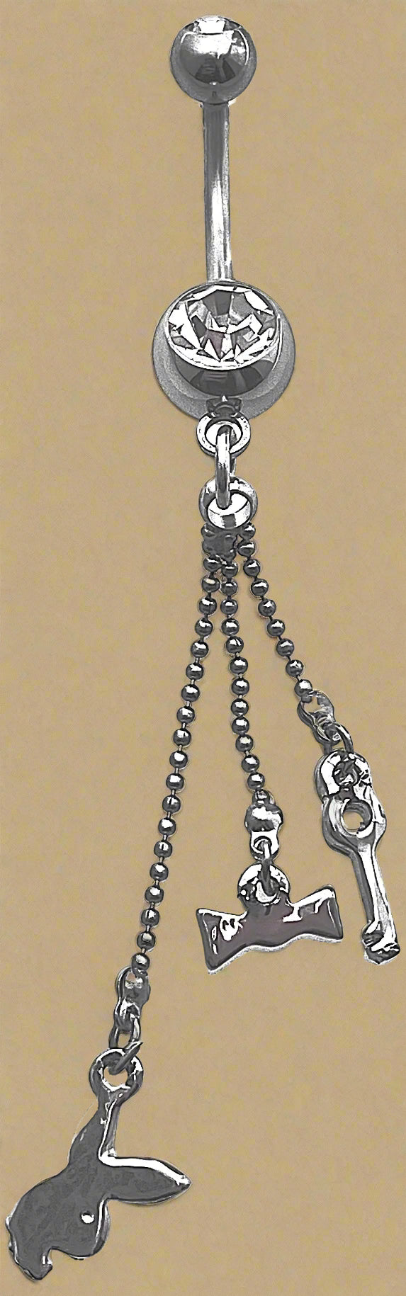 Playboy Triple Charm Dangle Belly Ring Stainless Steel