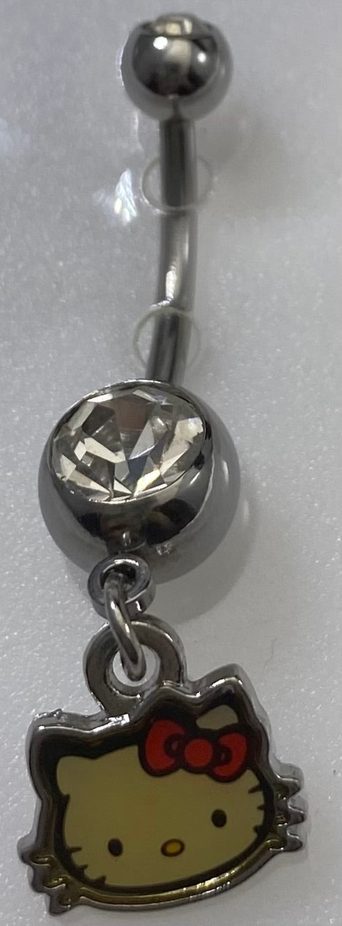 Hello Kitty – Belly Bar Button Ring Piercing Jewelry with White Stone