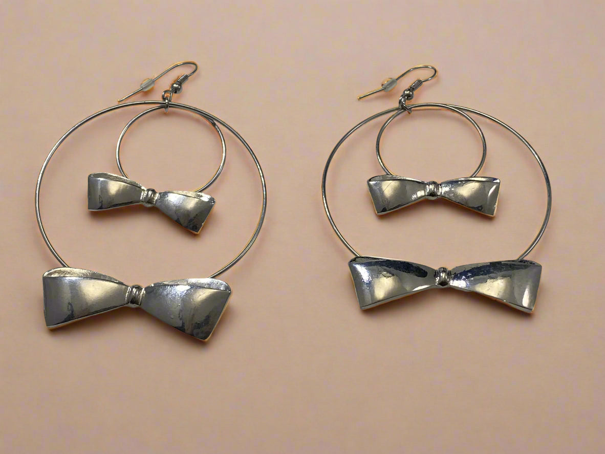 Playboy Hoop Earrings – Twin Bow Tie Design in High Polish Stainless Steel