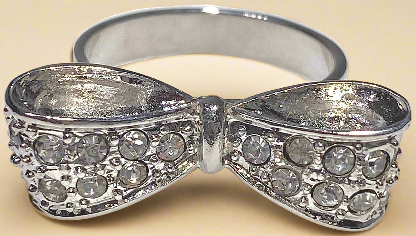 Playboy Crystal Bow Tie Ring Sizes 6–9 Stainless Steel