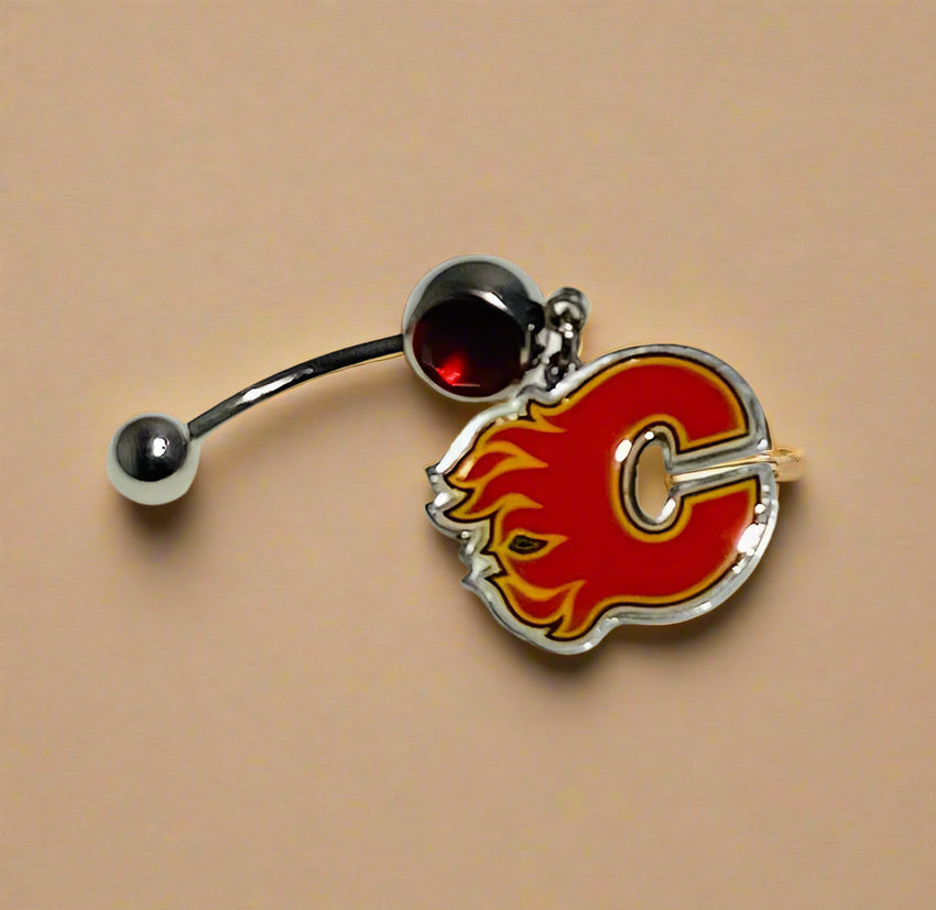 Calgary Flames silver stainless steel belly rings