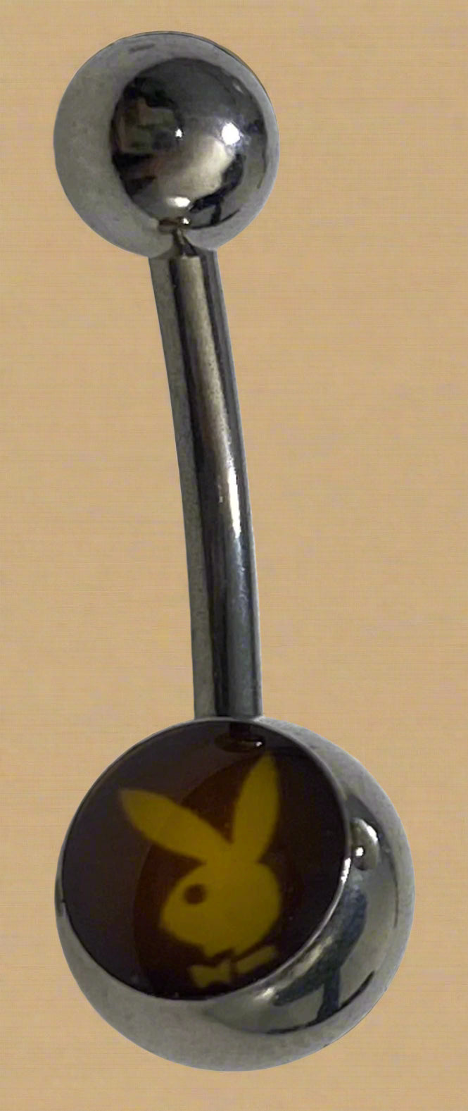 Playboy Red Inlay with Yellow Bunny Head Belly Ring Stainless Steel