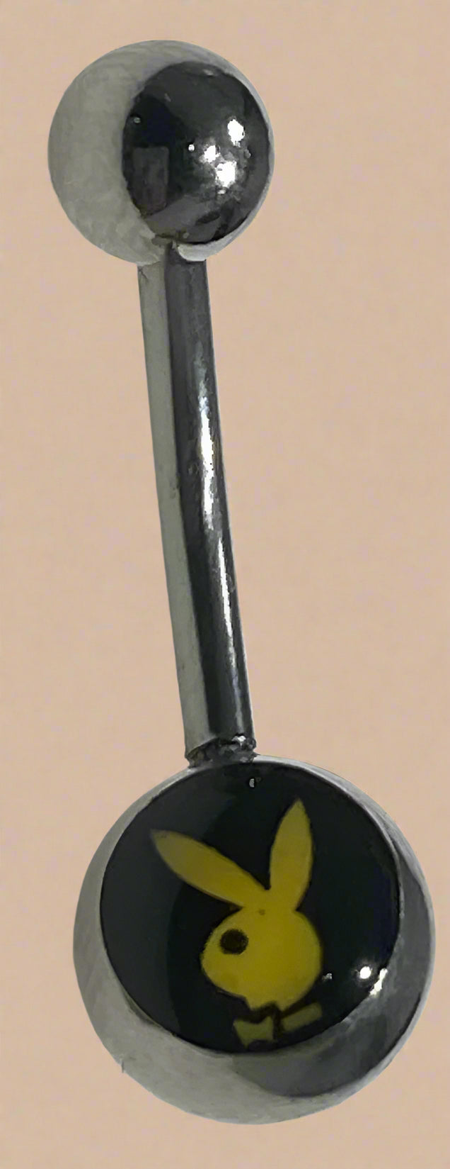 Playboy Black & Yellow Bunny Head Inlay Belly Ring Stainless Steel
