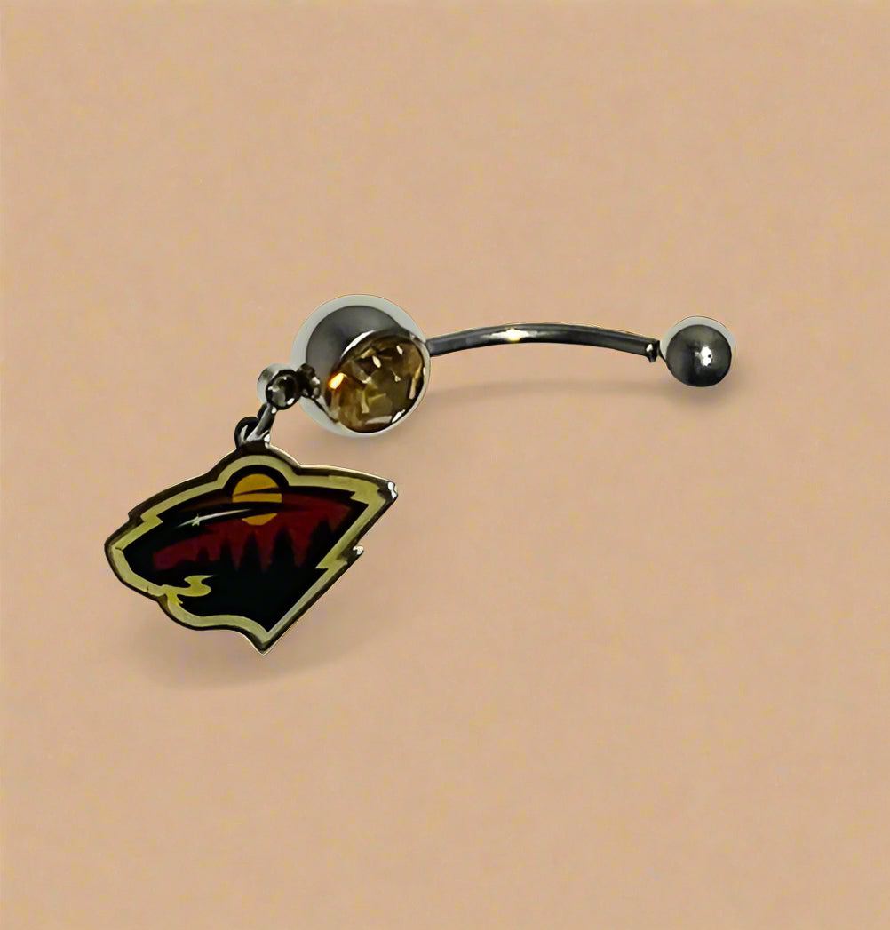 Minnesota Wild silver stainless steel belly rings