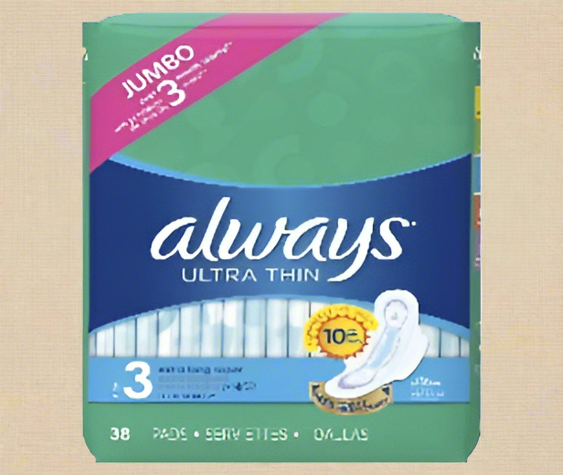 Always Ultra Thin Pads – Size 3 Extra Long Super with Wings (38 ct)