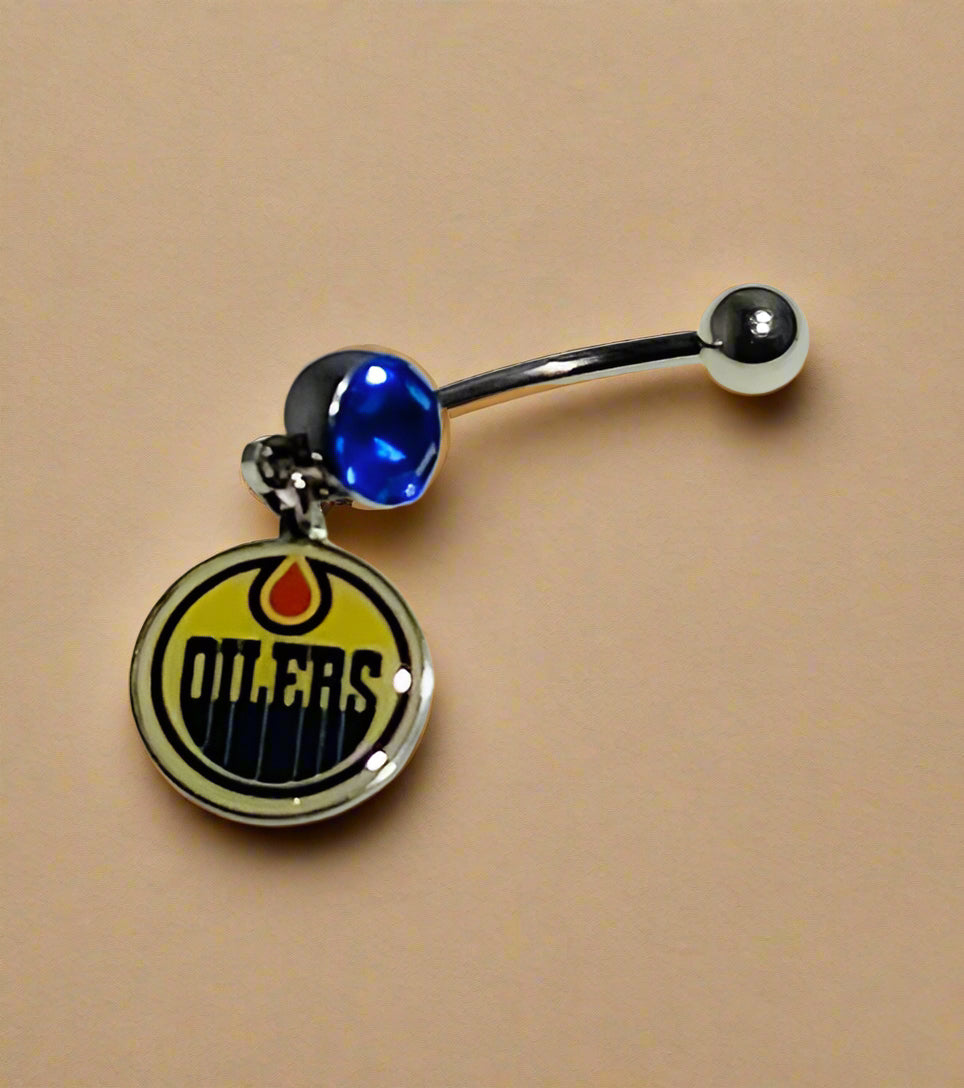 Edmonton Oilers silver stainless steel belly rings