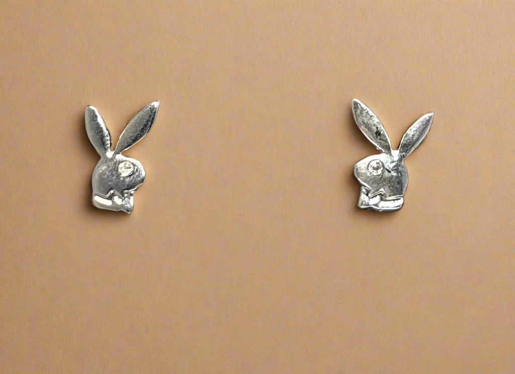 Playboy Silver Bunny Stud Earrings – Crystal Eye Accent in Stainless Steel