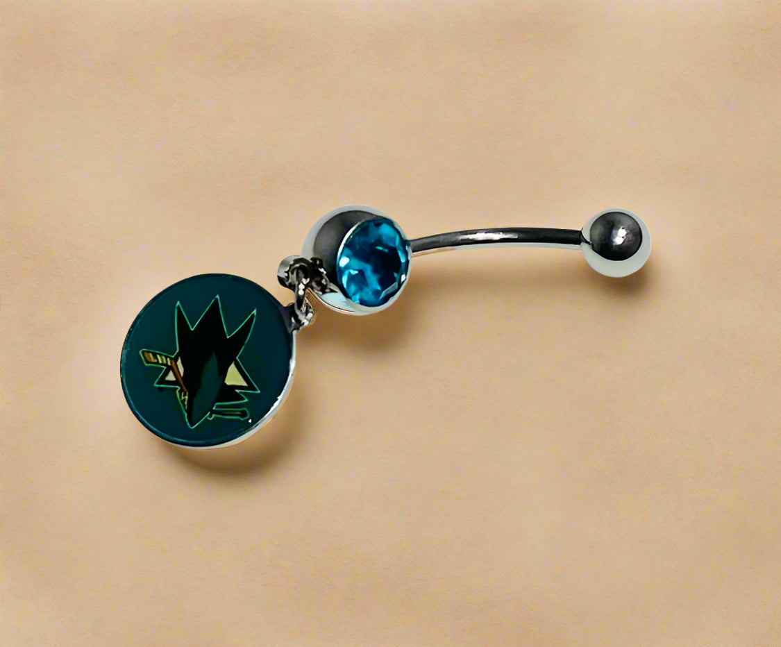 San Jose Sharks silver stainless steel belly rings