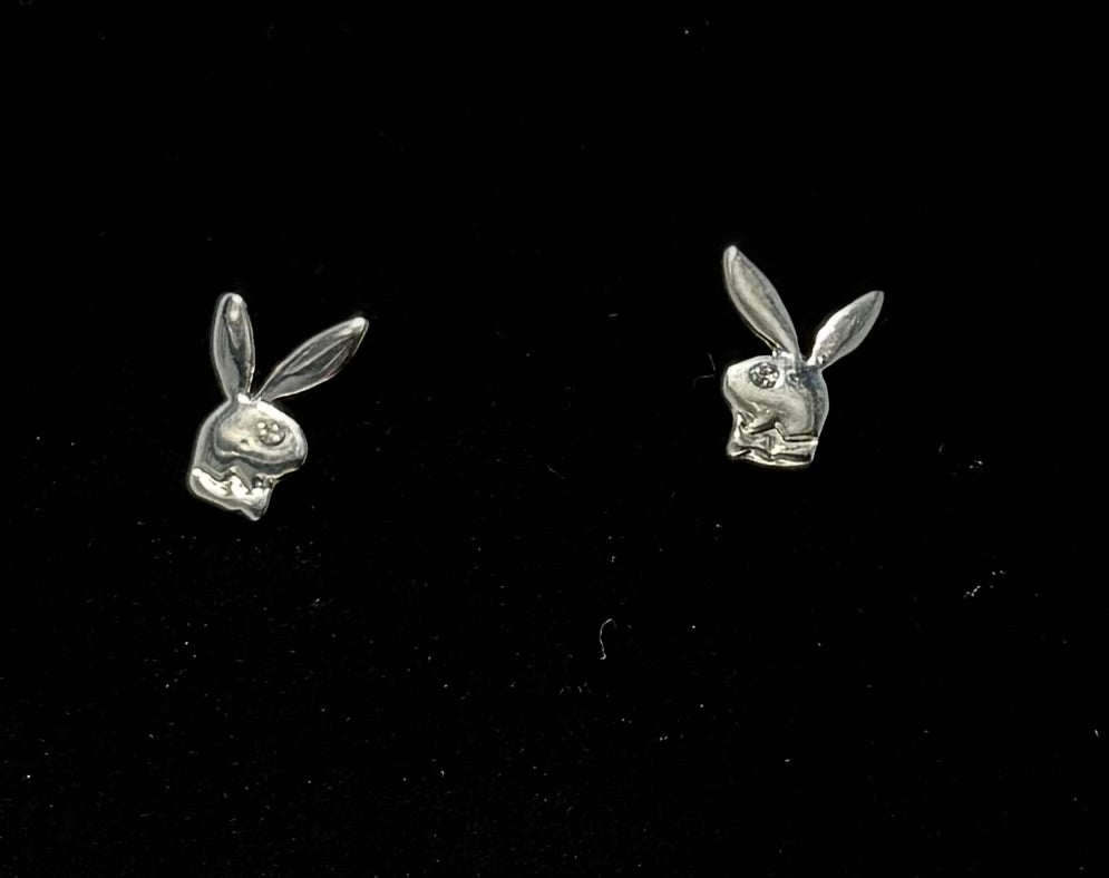 Playboy Silver Bunny Stud Earrings – Crystal Eye Accent in Stainless Steel