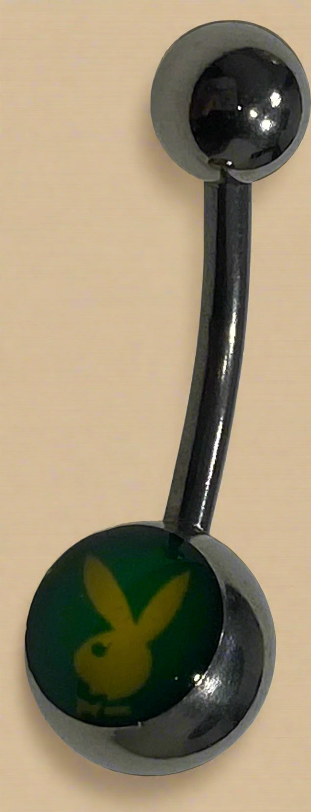 Playboy Green Inlay with Yellow Bunny Head Belly Ring Stainless Steel