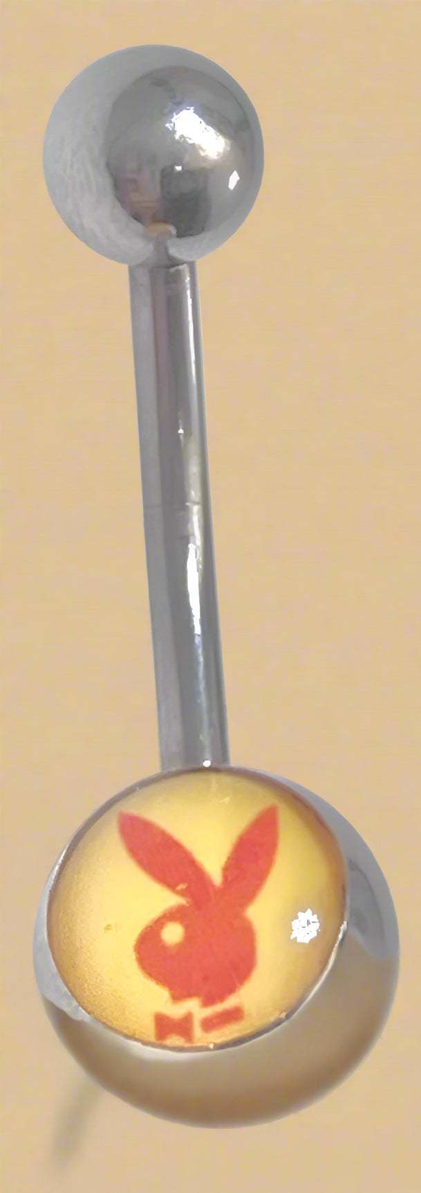 Playboy Yellow Inlay with Red Bunny Head Belly Ring Stainless Steel
