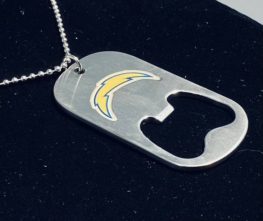 LA Chargers Dog Tag Necklace with bottle opener