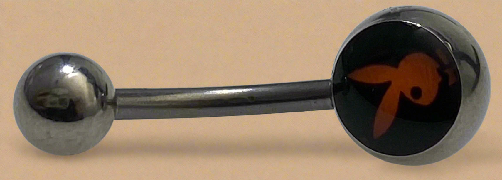 Playboy Black Inlay with Red Bunny Head Belly Ring Stainless Steel