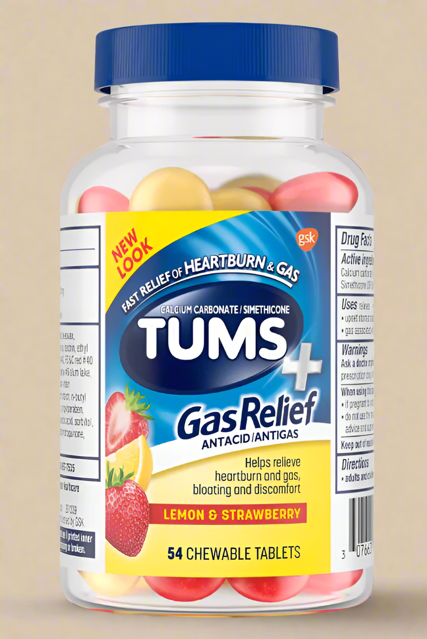 TUMS® Gas Relief Chewable Antacid – Lemon & Strawberry (54 ct)