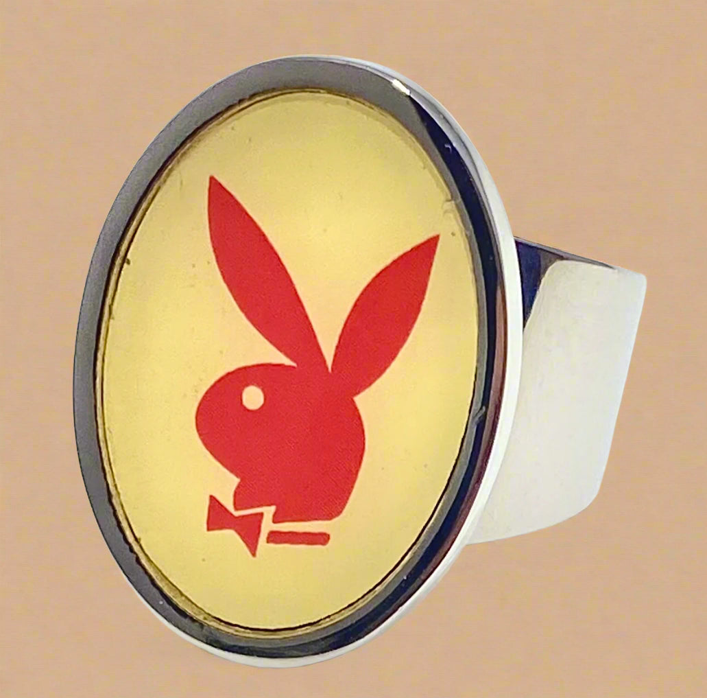 Playboy Yellow Inlay Ring with Red Bunny Head Size 11 Stainless Steel