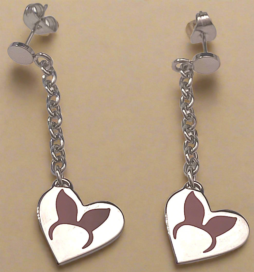 Playboy Drop Earrings – Dangling Heart Charms with Bunny Ear Cutouts