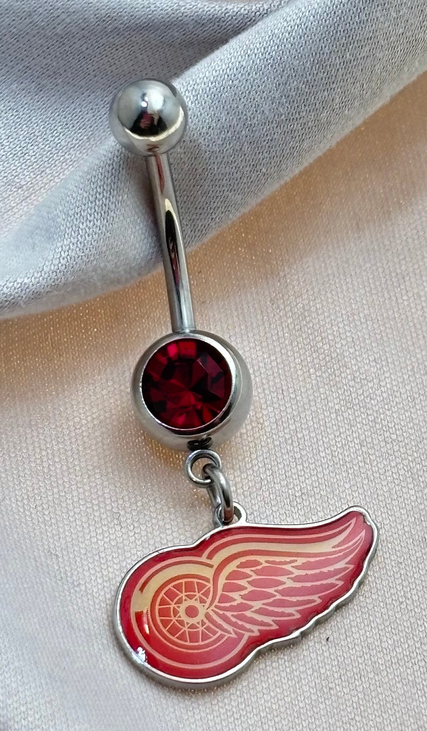 Detroit Red Wings NHL Dangle Belly Ring – Stainless Steel