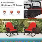 Wicker Outdoor Rocking Chair Set – 2-Pack with Cushioned Orange Seating