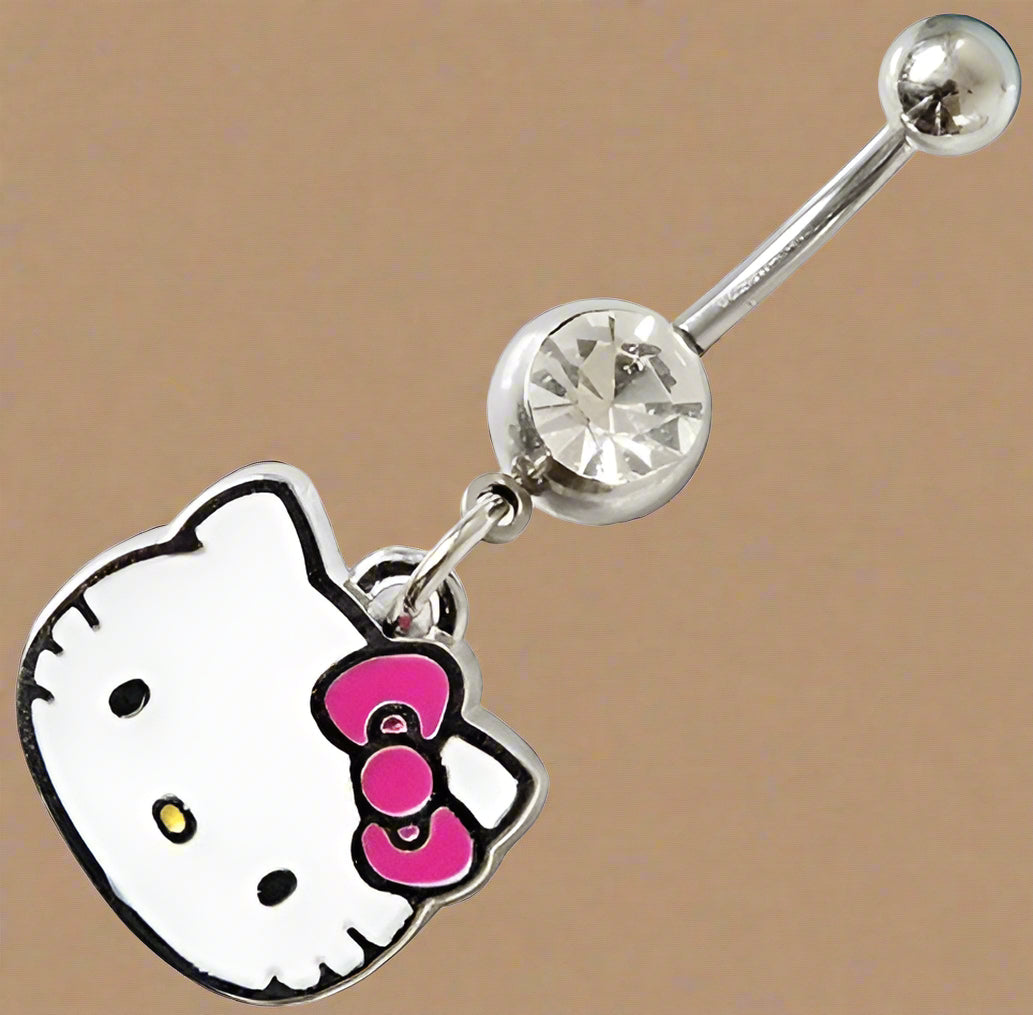 Hello Kitty – Belly Bar Button Ring Piercing Jewelry with White Stone