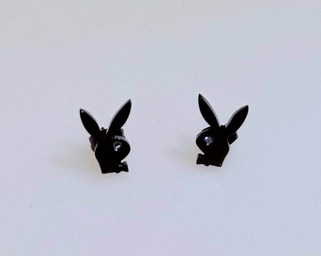 Playboy Black Bunny Stud Earrings – Crystal Eye Accent in Stainless Steel