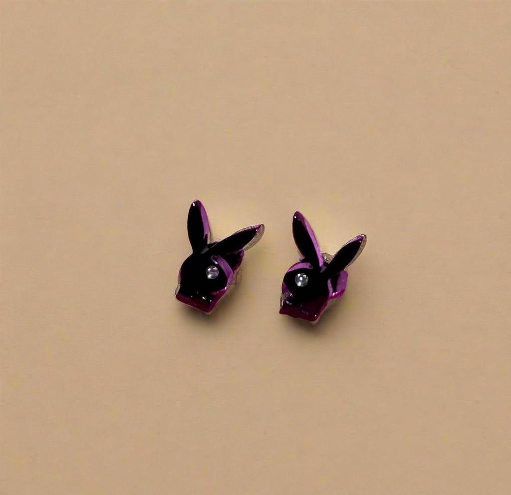 Playboy Black Bunny Stud Earrings – Crystal Eye Accent in Stainless Steel