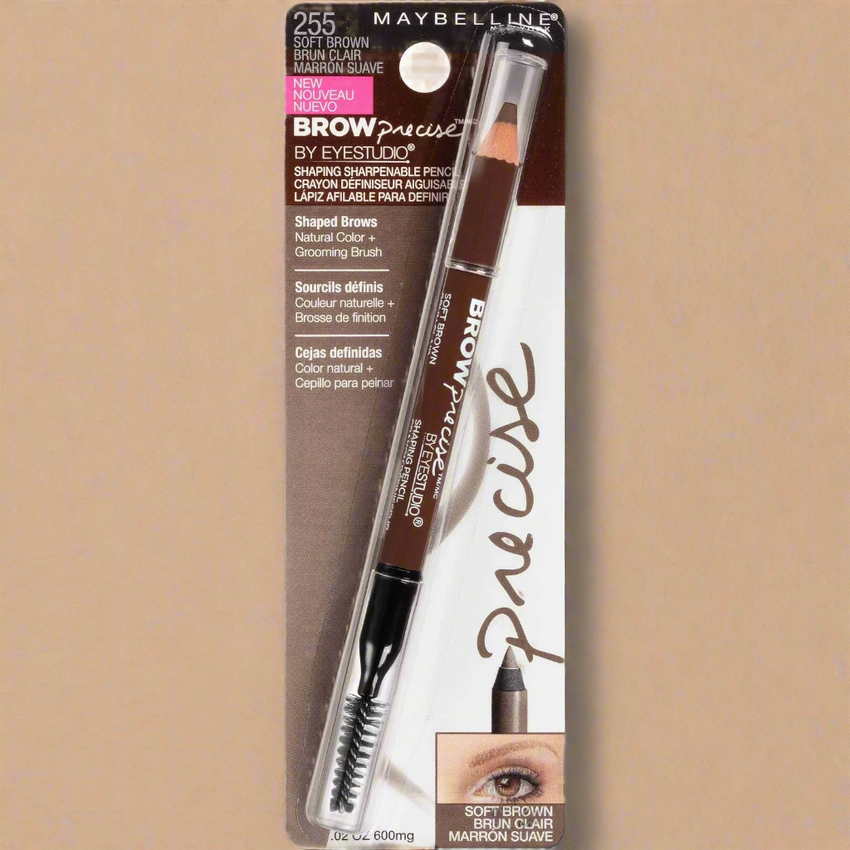 Maybelline Brow Precise Shaping Eyebrow Pencil – Soft Brown (255), 0.02 oz