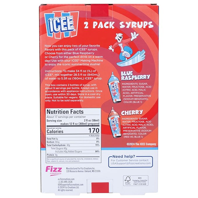ICEE Slushie Syrup 2-Pack – Blue Raspberry & Cherry Flavors (16.9 fl oz Bottles)