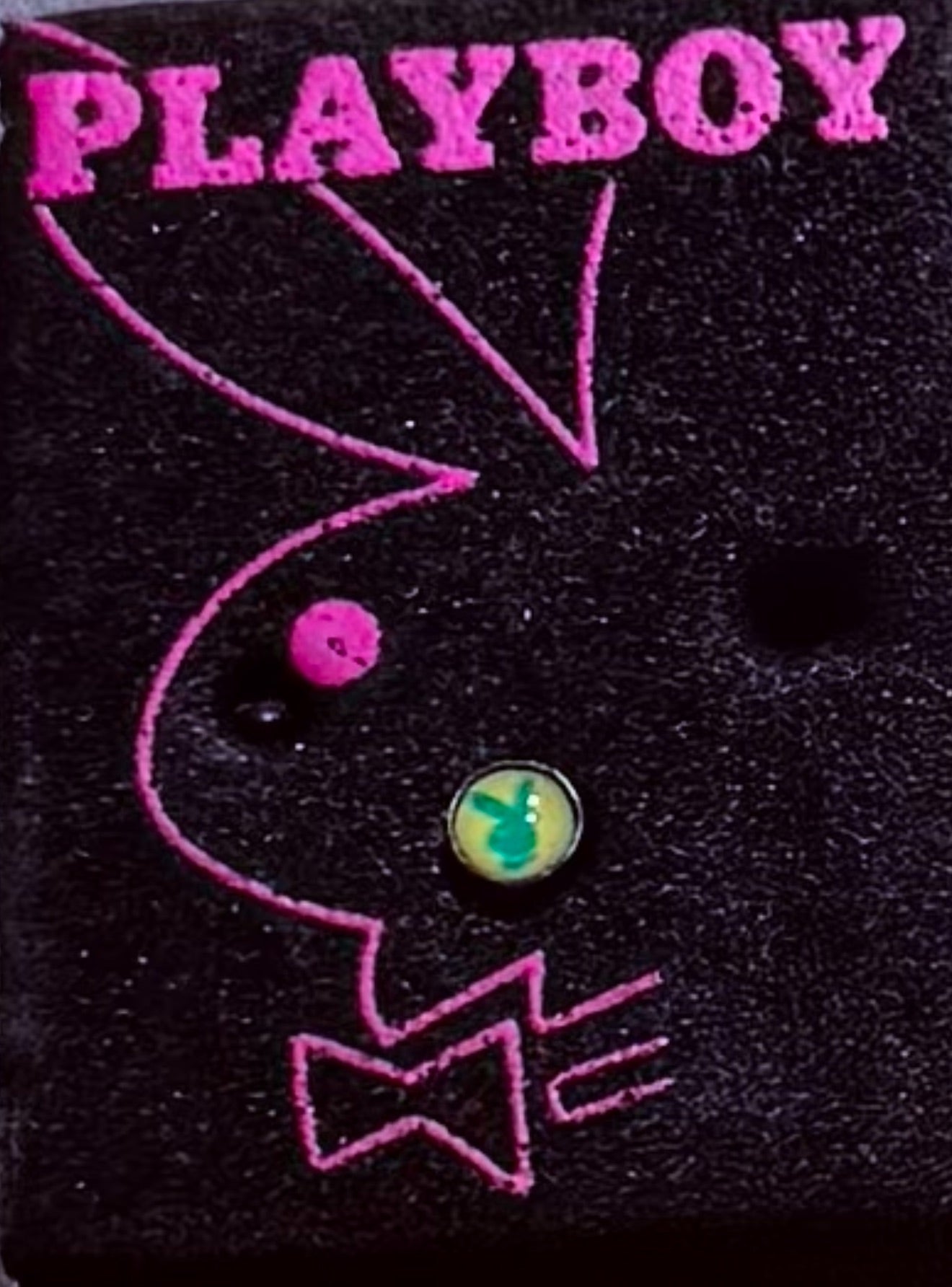 Playboy Nose Stud – Yellow & Green Stainless Steel with Bunny Logo