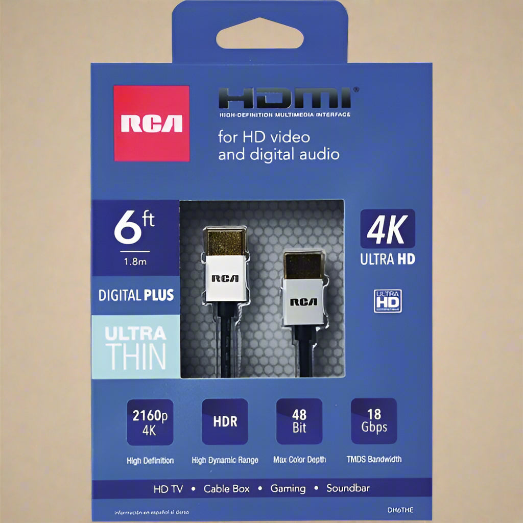 RCA 6ft Black 4K Ultra Thin HDMI Cable