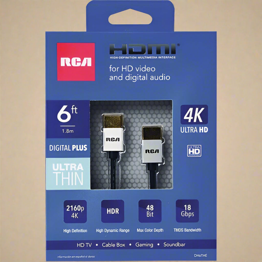 RCA 6ft Black 4K Ultra Thin HDMI Cable