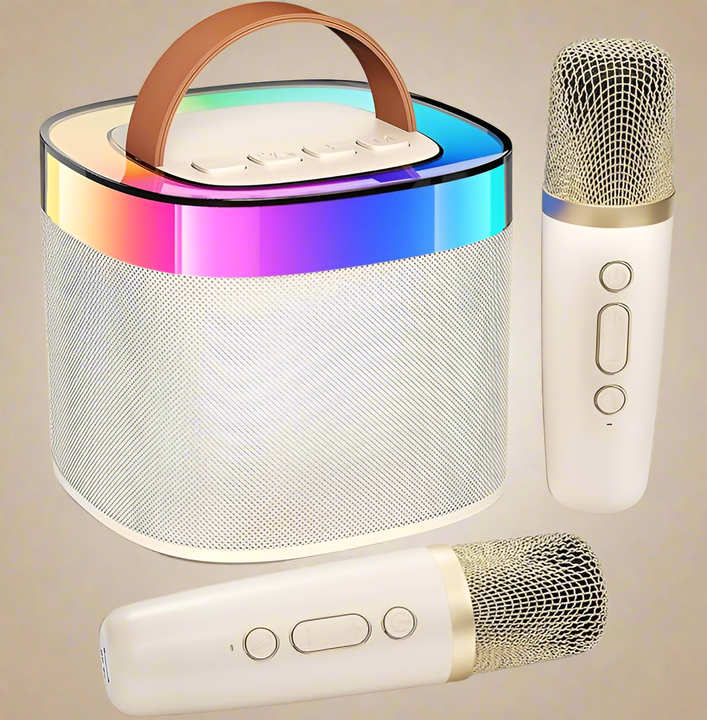 Karaoke Machine for Adults Kids, Portable Bluetooth Karaoke Speaker with 2 Wireless Microphones (WHITE W/BLACK MICS TOPS)