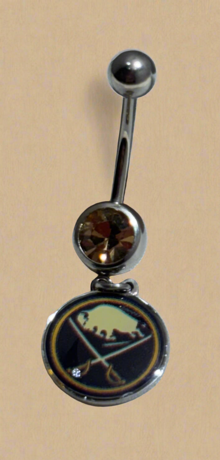 Licensed NHL Gold Gem Stainless Steel Anodized Buffalo Sabres Belly Ring