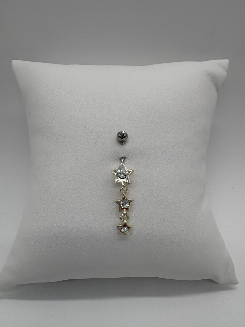Triple Star Sparkle Dangle Belly Button Ring