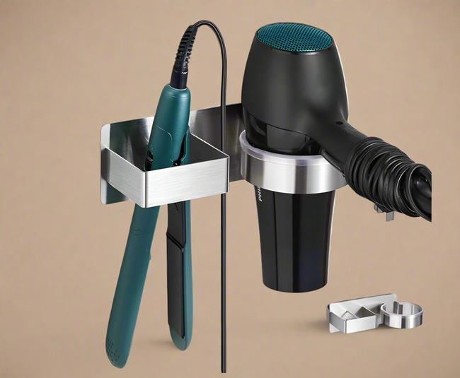 Wall-Mounted Stainless Steel Hair Tool Organizer – Blow Dryer & Straightener Holder