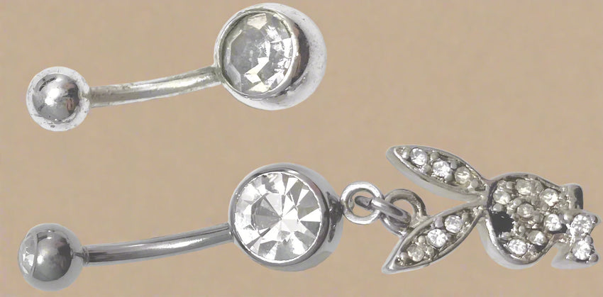 Playboy White Crystal Belly Ring Set – Bunny Head & Plain Crystal Stainless Steel