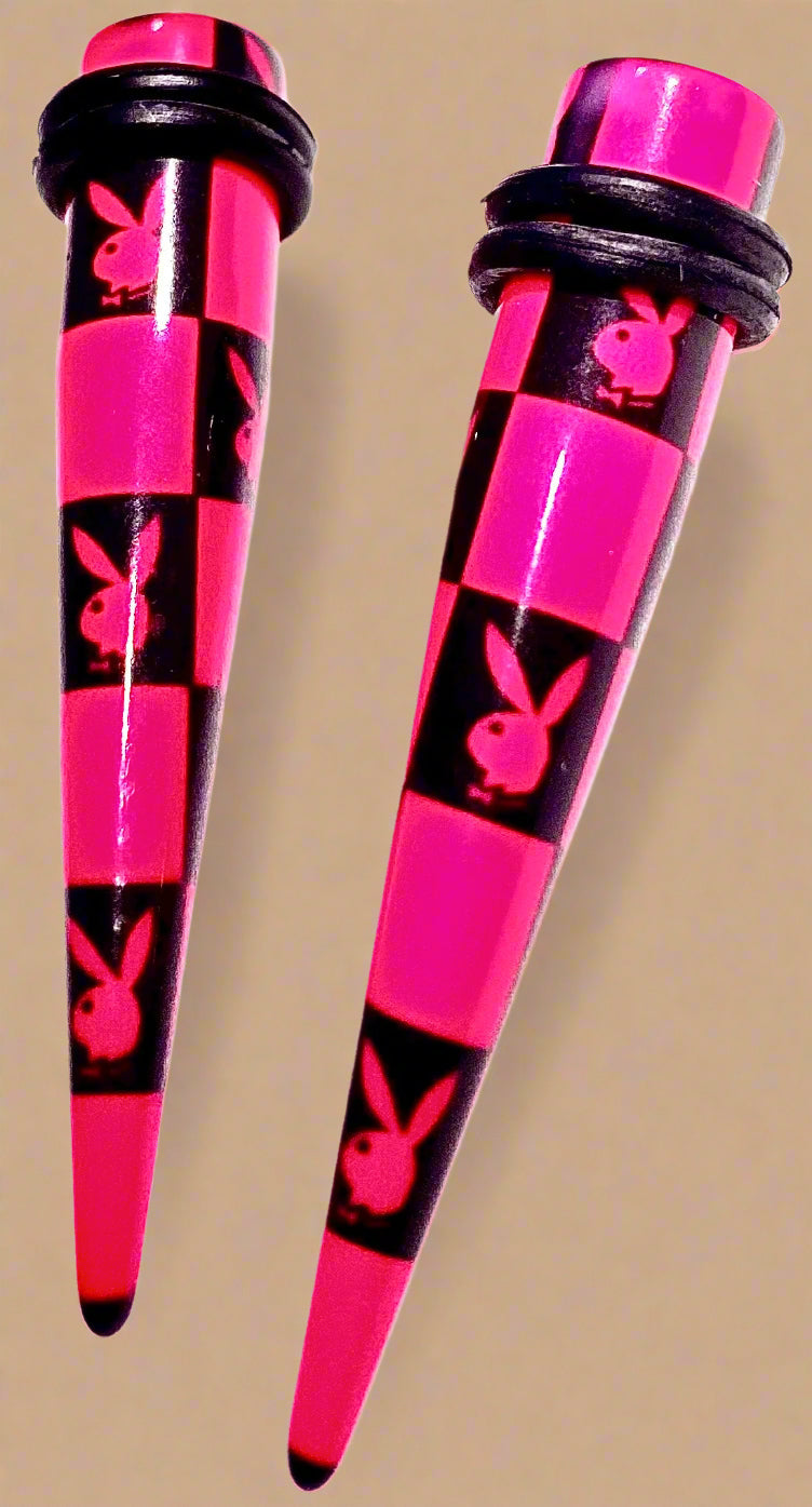 Playboy Pink & Black Ear Gauge Tapers Acrylic
