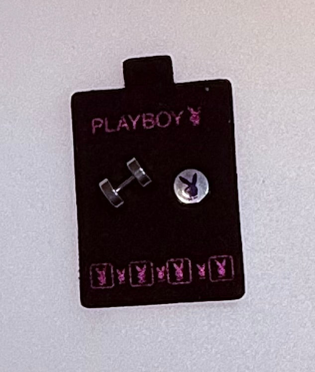 Playboy Stainless Steel Ear Plugs – Silver & Blue Bunny Logo Design