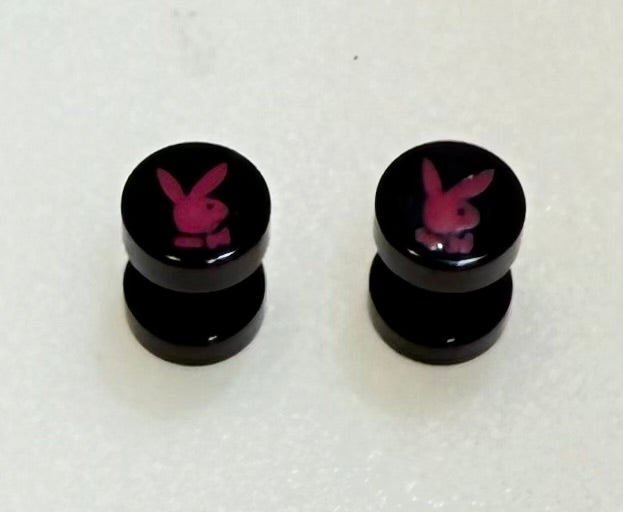 Playboy Ear Plug Bars – Black & Red Stainless Steel with Bunny Logo