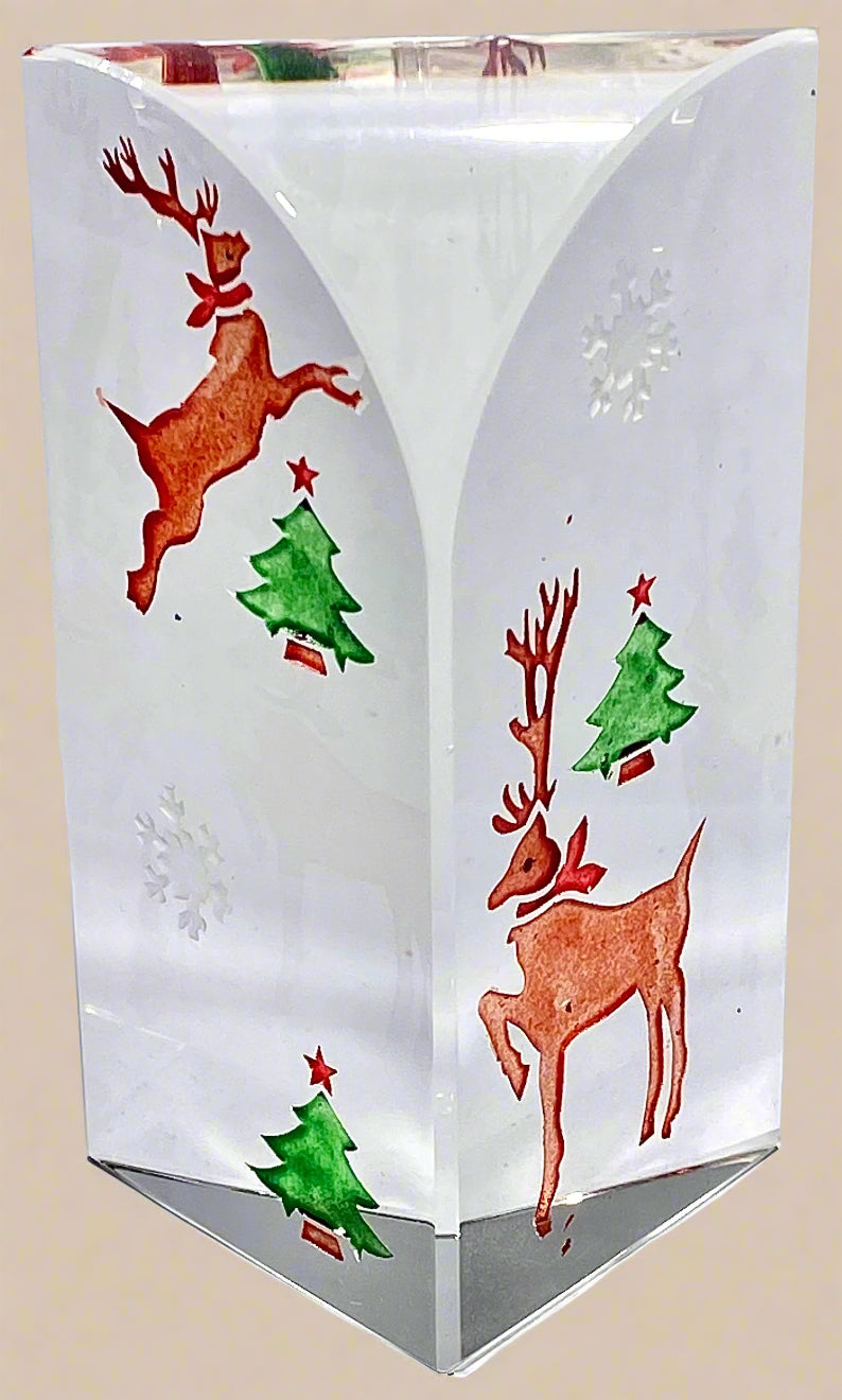 Reindeer & Christmas Tree Acrylic Block