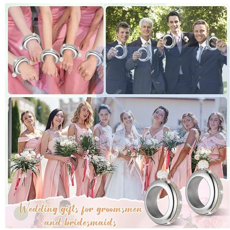 Rhinestone Bling Bracelet Flask – 3.5 oz Stainless Steel Bangle Set with 2 Rhinestone Glasses & Funnel (Silver)